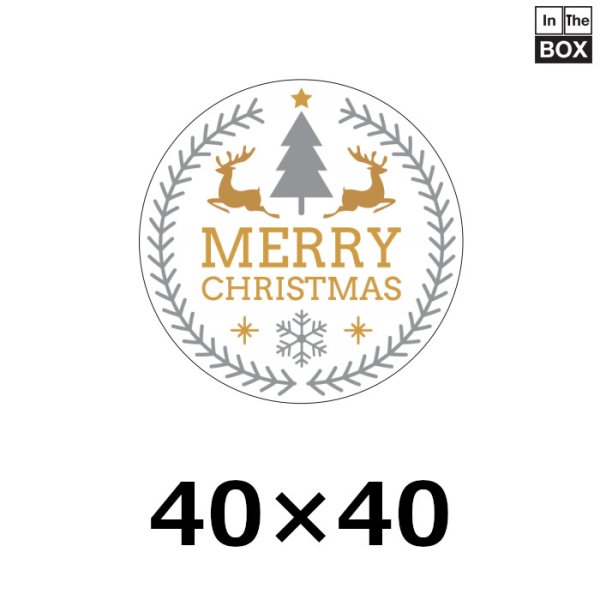 クリスマス向け販促シール「Merry Christmas ツリー」金箔銀箔押し 40×40mm「1冊300枚」