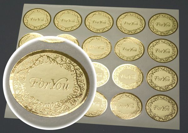 ギフトシール「For You」金ホイルケシ 金箔押し 38×32mm「1冊1000枚」｜販促シール 食品ラベル 専門店 In The Box シール館